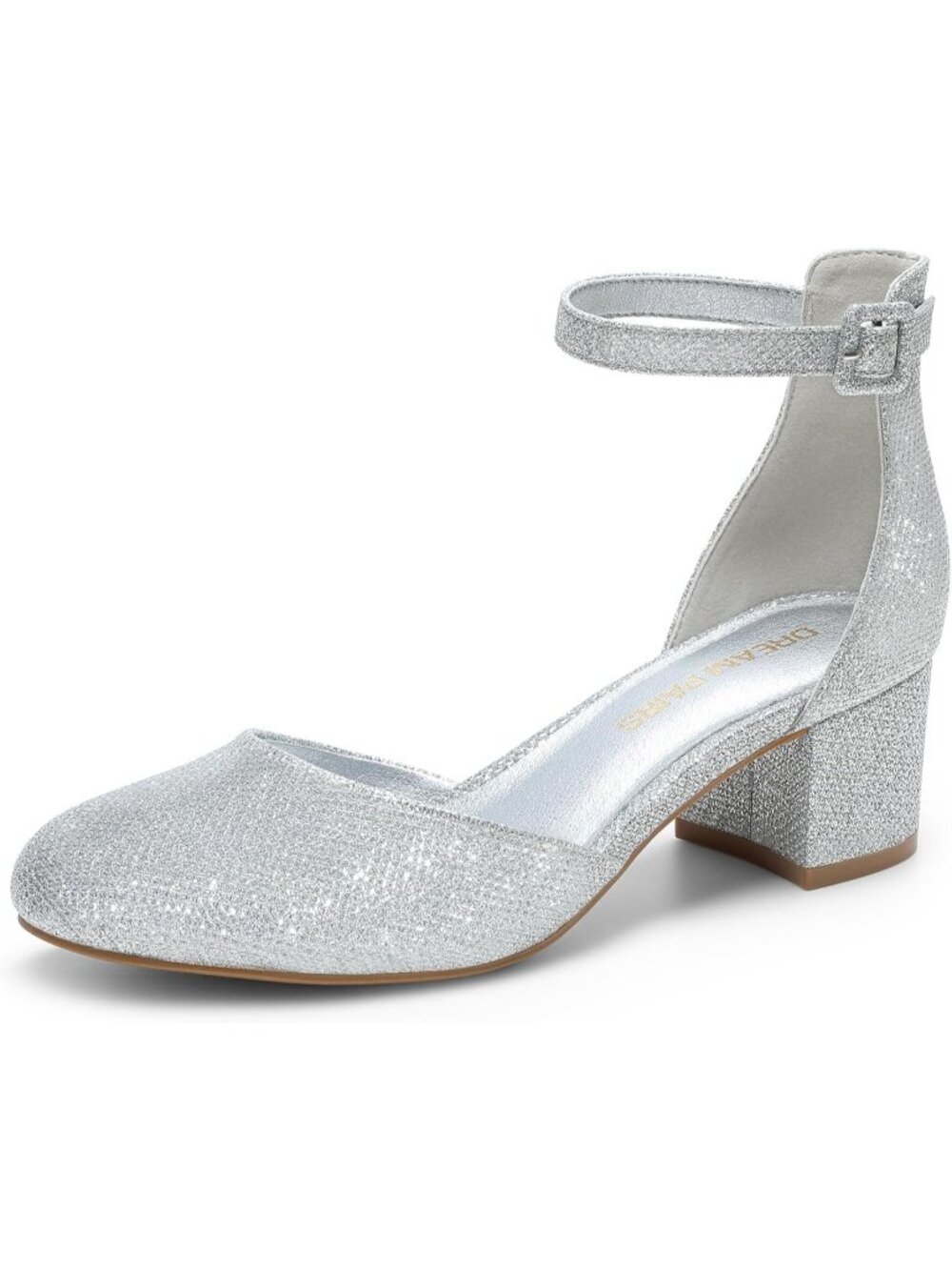 DREAM PAIRS Women's Silver Closed Round Toe Low Block Heels Ankle Strap Shoes